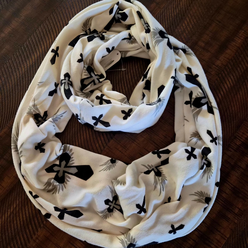 Gorgeous Icon Collection Ladies Cowl Scarf ~ Wings & Crosses ~ BNWT